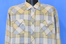 vintage 60s H BAR C GREEN BLUE CHECK PLAID WESTERN PEARL SNAP COWBOY SHIRT XL