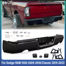 Gloss Black Rear Bumper For 09-18 Dodge Ram 1500 w/Dual Exhaust w/o Sensor Holes