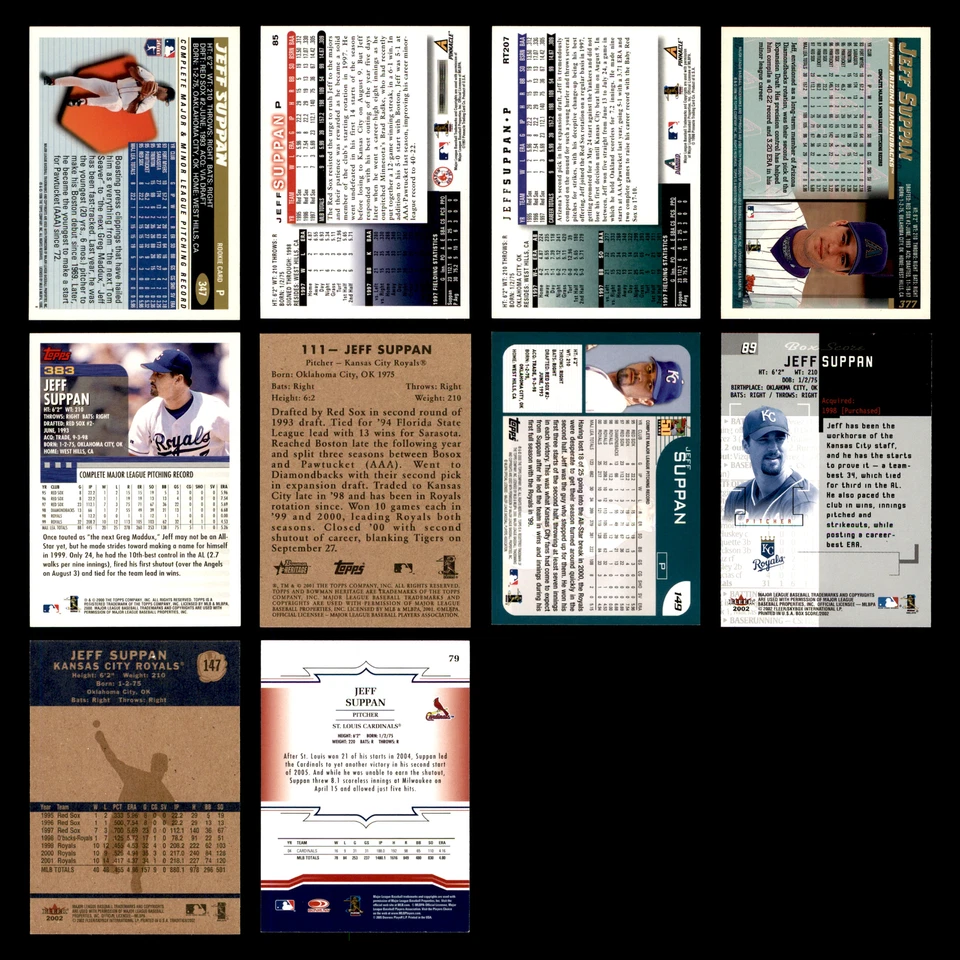 Lote de 10 tarjetas de béisbol Jeff Suppan 1996-2005 KC Royals/STL conjunto casi nuevo Foto 2 de 4