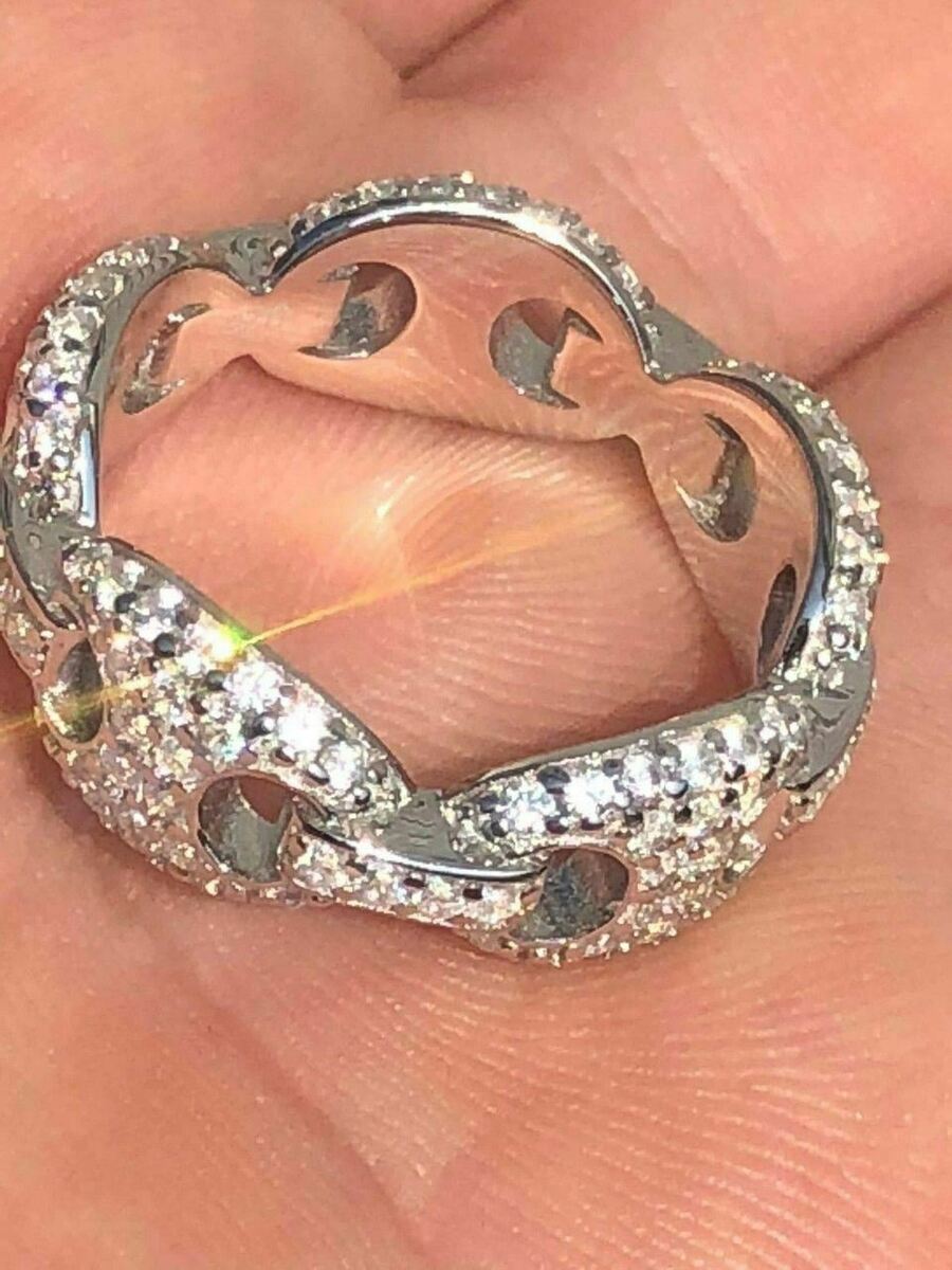 Solid 925 Silver Gucci Link CZ RING Band Size 6 7 8 9 10 11 Solid 925 Silver Gucci Link CZ RING Band Size 6 7 8 9 10 11