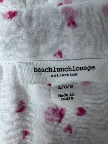 Beach Lunch Lounge Heart Button Down Collared Long Sleeve Tie Front Blouse Sz L - Picture 6 of 10