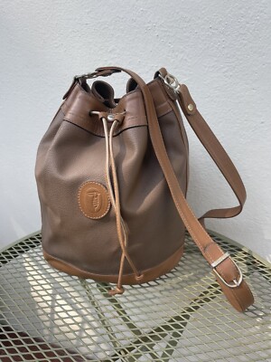 Trussardi Sac Bucket Brown Tan Leather Vinyl vintage Shoulder - Main Image