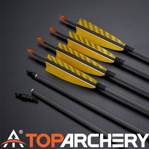 Archery 32" Carbon Arrows Spine 400 OD 7.5 Real Feathers Hunting Target 6-PACK - Picture 2 of 35