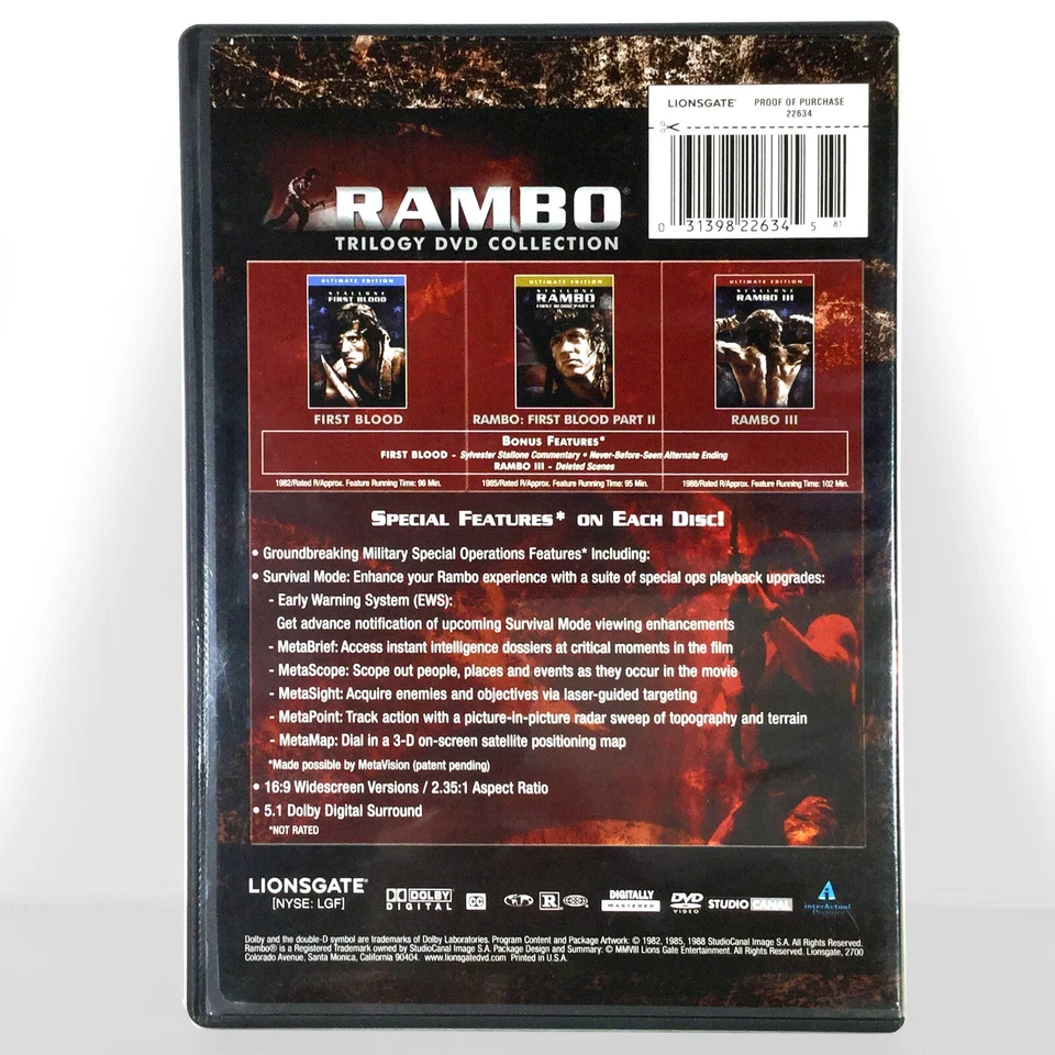 First Blood / Rambo / Rambo III (3-Disc DVD Set, 1982-1988)  Like New ! - Image 2 of 4