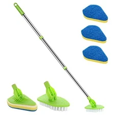Scrub Cleaning Brush with Long Handle 35'' - Extendable Floor Scrubber with 1...