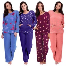 Womens Soft Warm Fleece Pyjama Set Women Top Pants Loungewear Nightwear Pyjamas