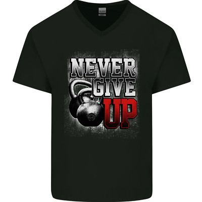 Never Give Up Fitnessstudio Training Top Bodybuilding Herren V-Ausschnitt Baumwolle T-Shirt