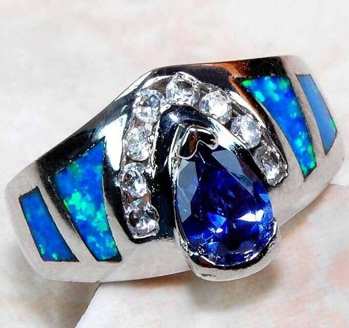 Australian Opal Inlay 925 Solid Sterling Silver Ring Sz 6 GA4-6