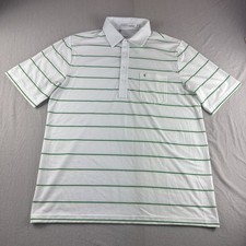 Criquet Golf Polo Mens L Green Striped Pima Cotton Shirt Performance Preppy Top