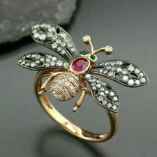 2Ct Oval Cut Lab-Created Ruby Honey Bee Wedding Expensive Ring 14K Gold Plated