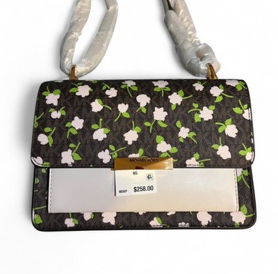 Michael Kors Jade Large Gusset Shoulder Bag Brown Multicolor Floral Roses NWT