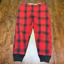 Hawthorne Logger Pants Mens 36 Red Black Buffalo Plaid Wool Knit Cuffs Vintage