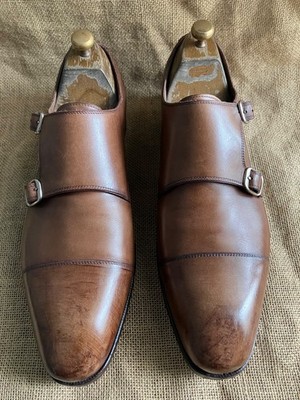 TLB Mallorca Mens Brown Leather Double Monk Strap Shoes Size UK 11.5 || US 12.5