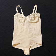 Vintage YOUNG SMOOTHIE Beige Satin Nylon Underwire Body Suit Teddy Shaper 40C