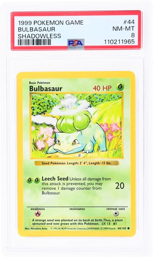 1999 Pokemon Base Set Bulbasaur Shadowless #44 PSA 8