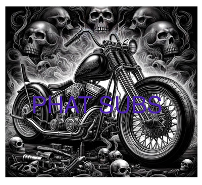 20oz Sublimation Tumbler Wrap Skulls & A Motorcycle Ready To Press Heat Transfer