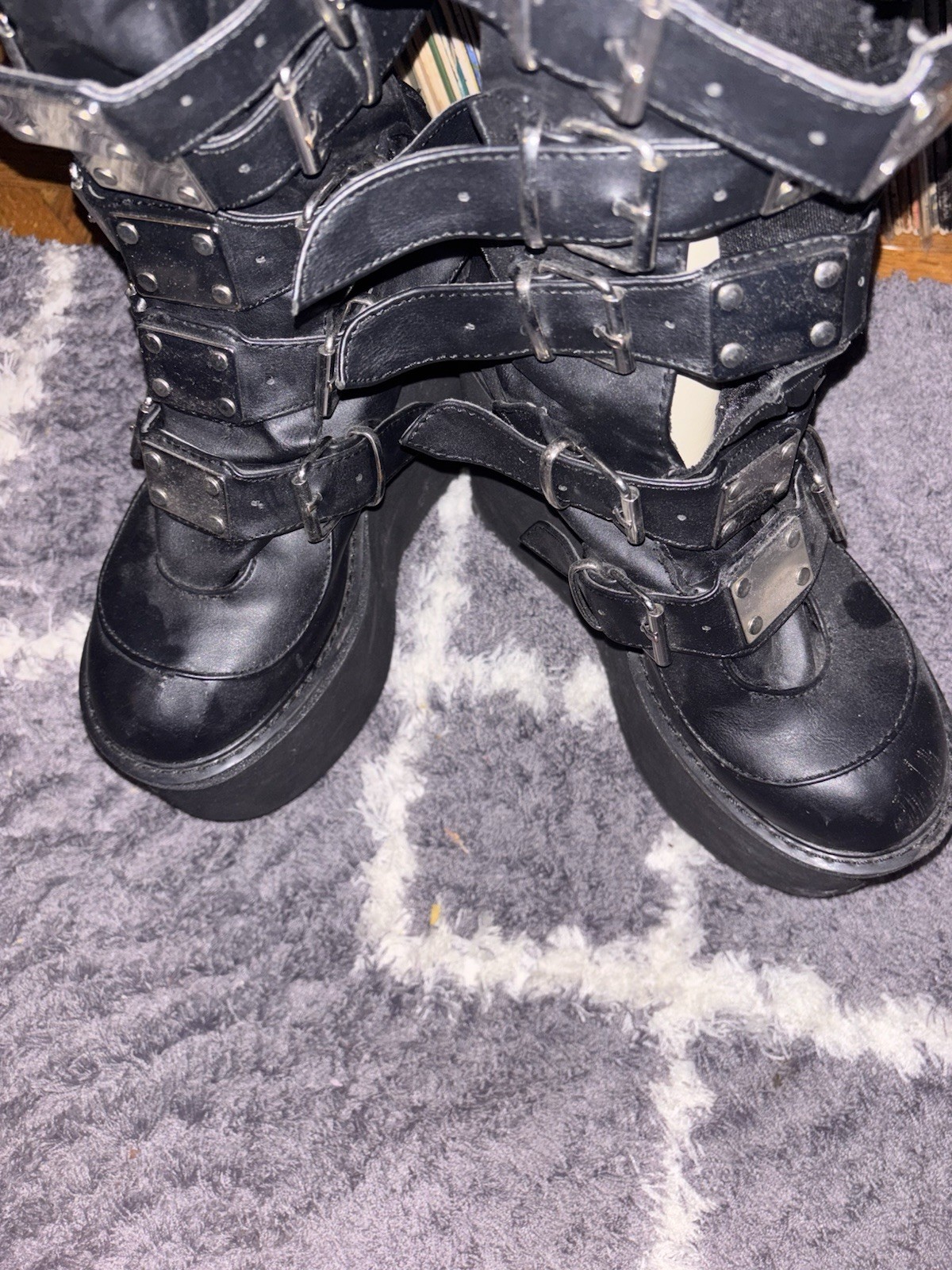 DEMONIA SWING-815 Wedge Platform Goth Buckle Blac… - image 5