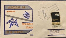 SPACE BECK COVER #841 ONBOARD APOLLO 14 USS HAWKINS FEB 9, 1971 + SPACE STAMP