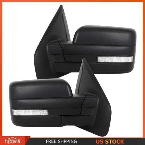 Pair Power Heated Tow Mirrors For 2004-2014 Ford F150 Puddle Light Turn Signals