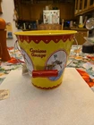 Vintage Curious George Schylling Tin Pail Sand Bucket with Wooden Handle