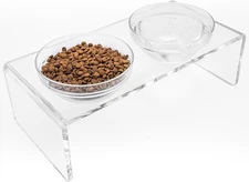 Raised Acrylic Pet Feeder with 2 Glass & 2 Stainless Steel Bowls