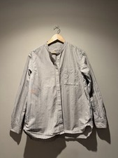 MUJI L Striped Band Collar Shirt Beige Minimal Japanese Style