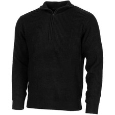 MFH Pull Troyer Militaire Style Alpin Laine Demi Zip Col Roulé Noir