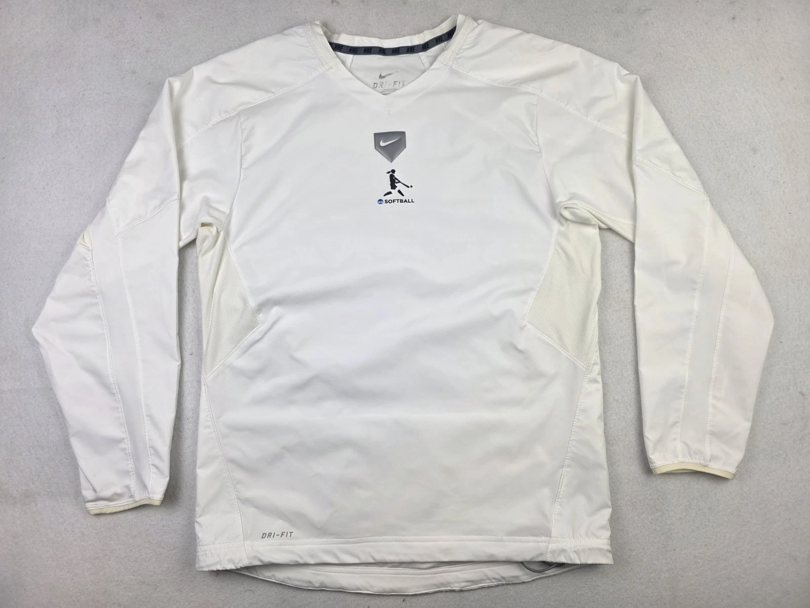Nike White Long Sleeve Dri-Fit V-Neck Athletic Wear Pullover Shirt Size S NCAA