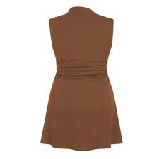 Cider Dress Ribbed Mock Neck Sleeveless  Brown Ruched Waist Plus Size 2X 18 20