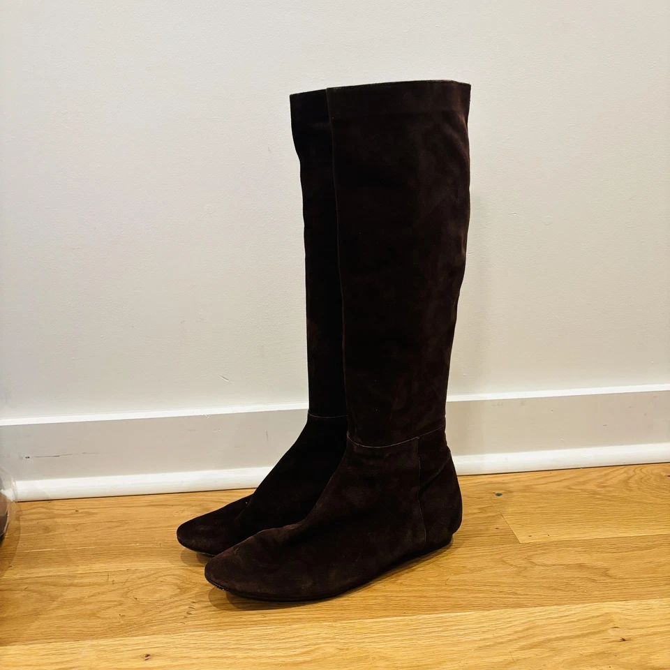 Delman Botas Mujer 9 Marrón Gamuza Montar Alto Hasta la Rodilla Cremallera Clásicas Punta Redonda Foto 3 de 4