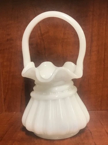 Fenton Wheat Vase Milk Glass Basket 7" Tall