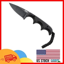 Compact Black Drop Point Fixed Blade Knife - Folts Utility with Sheath, 2.16"