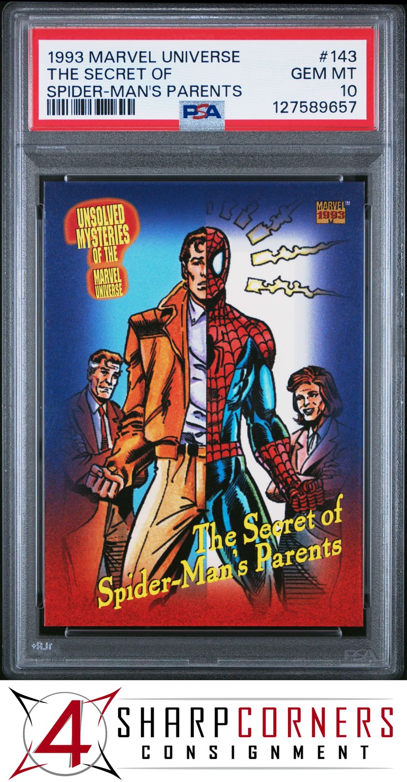 1993 MARVEL UNIVERSE #143 THE SECRET OF SPIDER-MANS PARENTS PSA 10