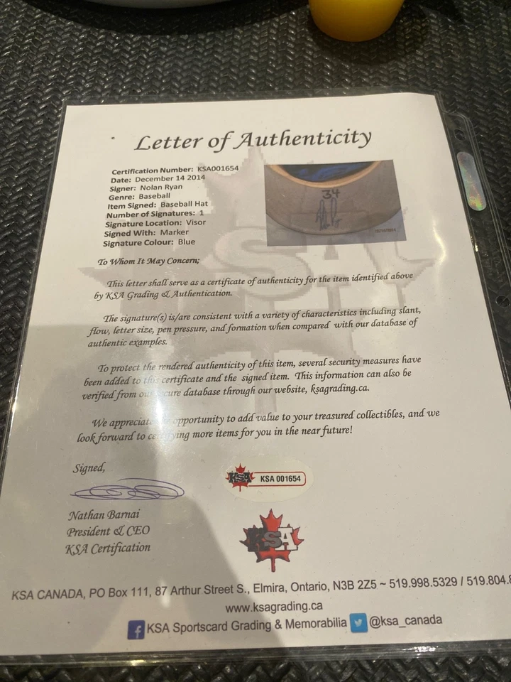 NOLAN RYAN SIGNED AND GAME USED HAT WITH COA/LOA - Image 3 of 4