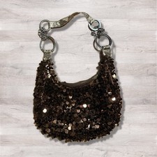 Beaded Metallic Sequin Hobo Style Evening Purse Brown Y2K 2000s Bronze