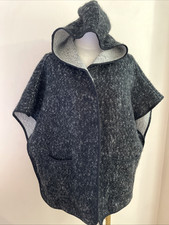 LOFT ANN TAYLOR Hooded Poncho Cape Women's XS/S Gray Open Front Boho Cozycore