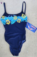 1990s Vintage Jantzen 1 Piece Bathing Suit Blue Yellow Size 8 USA New With Tags