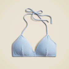 J.Crew Striped Seersucker Halter Neck French Bikini Top, Large, Blue/ White