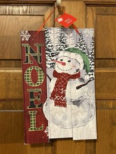 NOEL Sparkly Snowman Wall / Door Sign Christmas Décor 14 x 9 Density Fiberboard