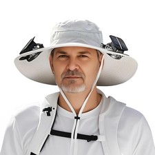 Wide Brim Solar Fan Hat, Outdoor Sun Hat with 2 Solar Power Fan for Men Women...