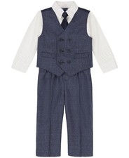 Nautica Baby Boys Tonal Windowpane Vest, Shirt, Tie and Pants Set 12M Blue NWT
