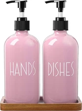 ALELION Dish Soap Dispenser for Kitchen - 16 OZ Glass Hand Soap Dispenser Set wi