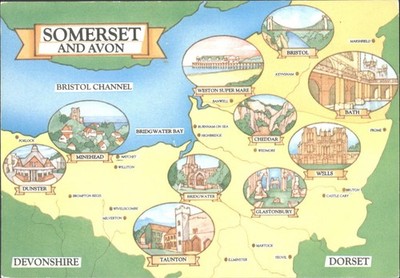 Vintage John Hinde Somerset & Avon topographische Postkarte verschickt 1982 Karte
