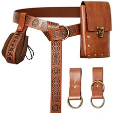 4Pcs Mens Renaissance Accessories Set, Medieval Viking Belt,Waist Bag, Bracer...