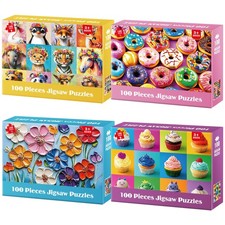 100 Piece Puzzles for Kids Ages 48 Animals Flower Cupcakes Donuts Puzzle for...