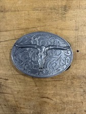 Vtg Pewter Longhorn Steer Western Belt Buckle Great American Products 2005 4746