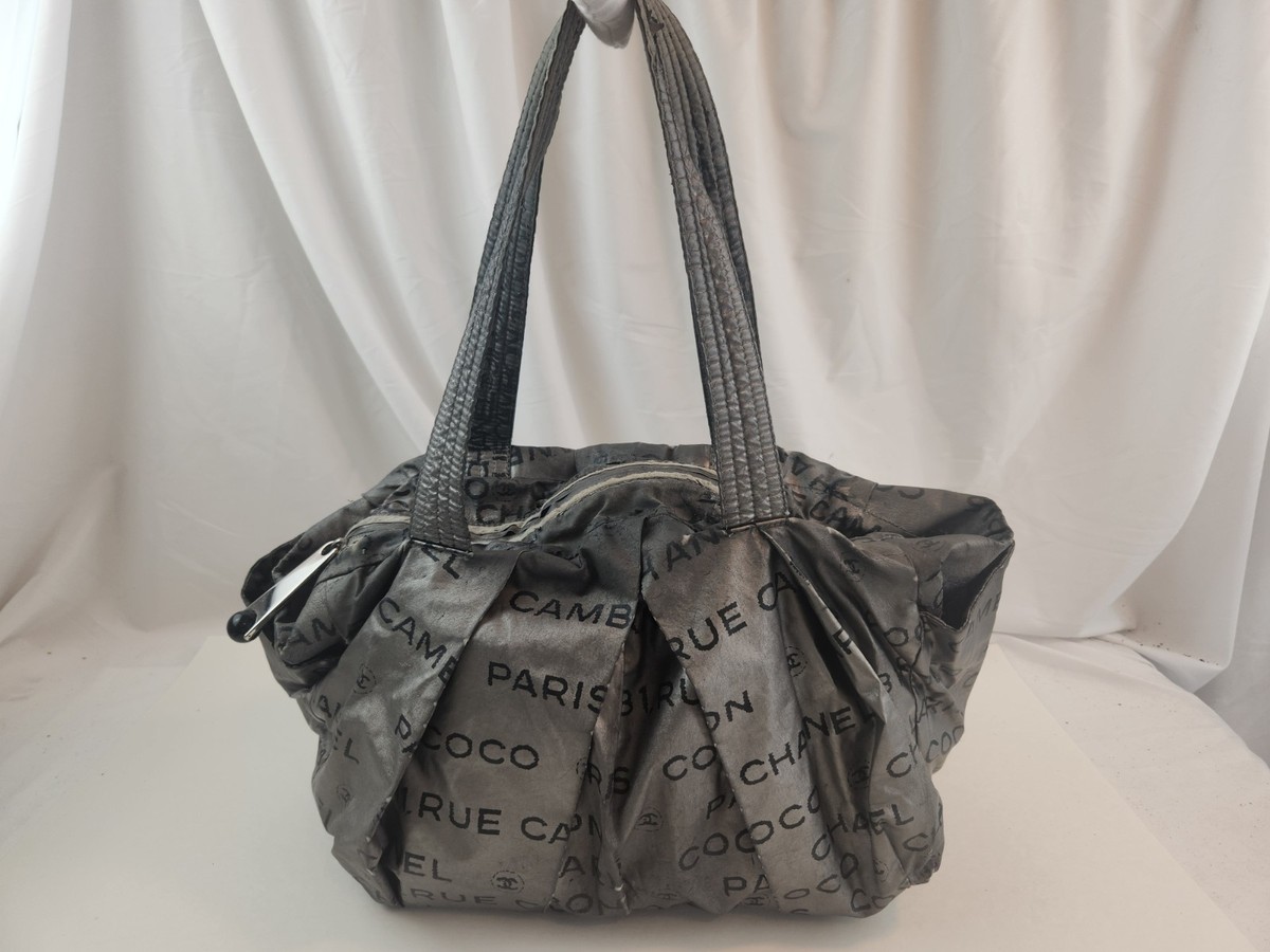 Authentic CHANEL Unlimited Tote Bag Hand Nylon Silver Gray Coco 31