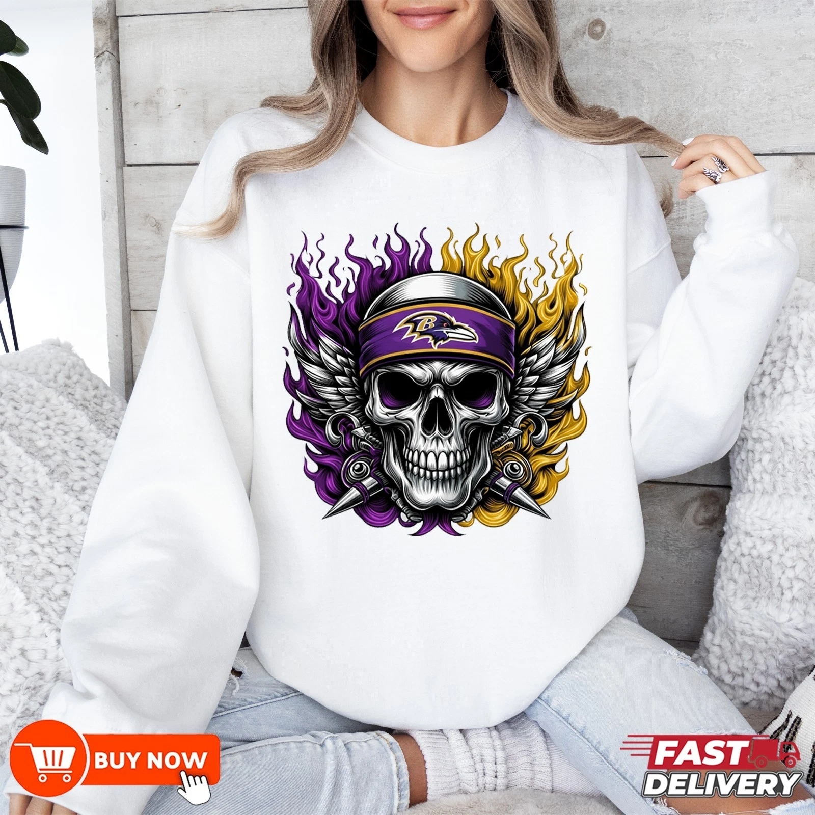 Baltimore Ravens Skull Cheers Football Sweatshirt