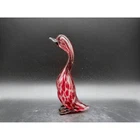Vintage Murano Red Splatter Hand Blown Art Glass Swan Goose Figurine 7"