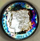 1881-S Gem BU PL Proof-like Reflective Rainbow Toned Morgan Dollar